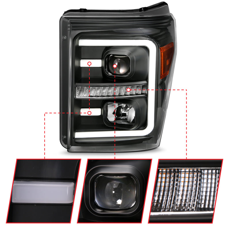 Load image into Gallery viewer, ANZO 2011-2016 Ford F250 Projector Headlights w/ Plank Style Switchback Black w/ Amber
