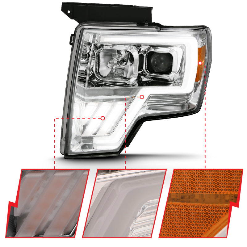 Load image into Gallery viewer, ANZO 2009-2013 Ford F-150 Projector Light Bar G4 Switchback H.L. Chrome Amber
