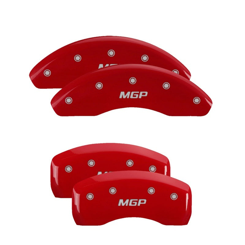 Load image into Gallery viewer, MGP 4 Caliper Covers Engraved Front &amp; Rear Denali Red finish silver ch
