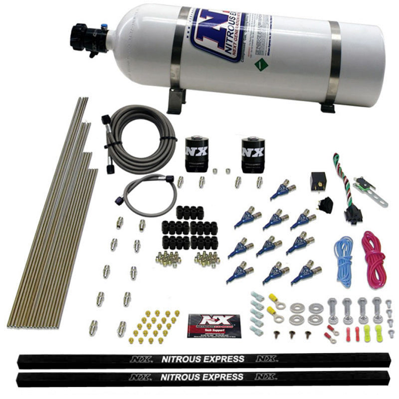 Load image into Gallery viewer, Nitrous Express 10 Cyl Piranha Nozzle Direct Port Nitrous Kit (250-500HP) w/15lb Bottle
