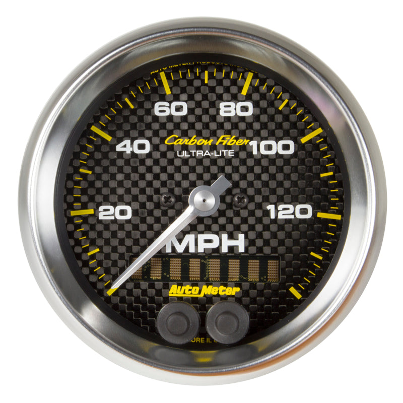 Load image into Gallery viewer, Autometer Ultra-Lite Carbon Fiber 3-3/8in 140 MPH In-Dash Full Sweep GPS Speedometer
