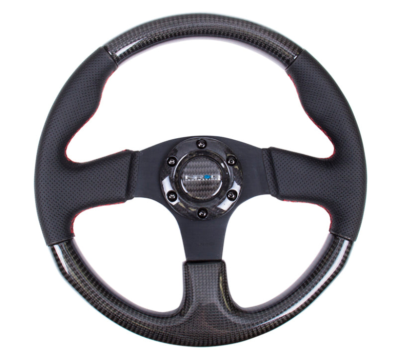 Load image into Gallery viewer, NRG Carbon Fiber Steering Wheel (315mm) Leather Trim w/Red Stitching
