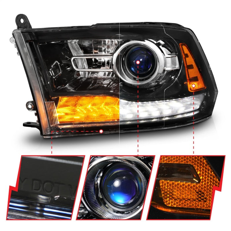 Load image into Gallery viewer, Anzo 09-18 Dodge 1500-3500 LED Plank Style Headlights w/Switchback+Sequential Hyper Black (OE Style)
