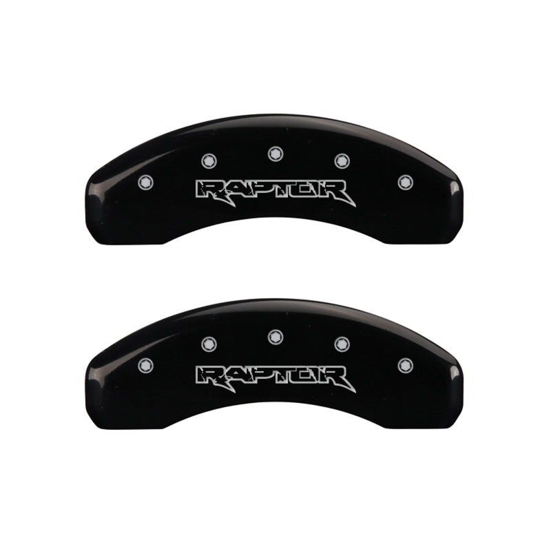 Load image into Gallery viewer, MGP 4 Caliper Covers Engraved Front &amp; Rear Raptor Black finish silver ch
