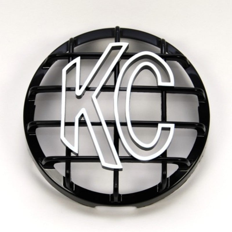 Load image into Gallery viewer, KC HiLiTES 6in. Round ABS Stone Guard for SlimLite/Daylighter Lights (Single) - Black/White KC Logo
