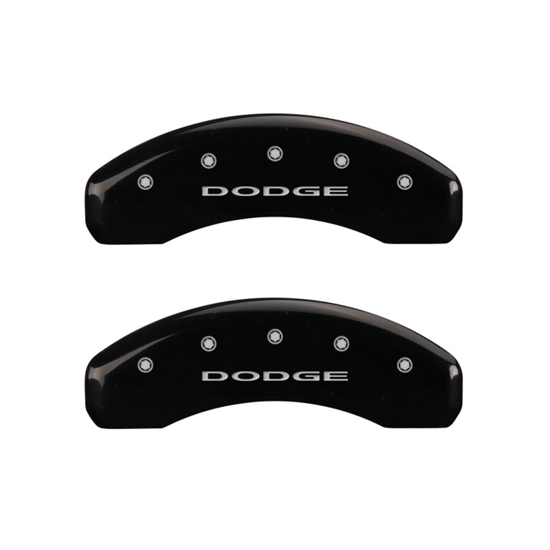 Load image into Gallery viewer, MGP 4 Caliper Covers Engraved Front &amp; Rear With out stripes/Dodge Black finish silver ch
