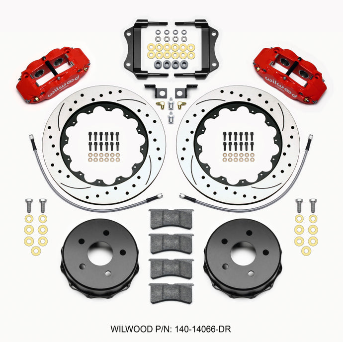 Wilwood Narrow Superlite 4R Rear Kit 14.00in Drilled Red 2007-up Jeep JK w/Lines