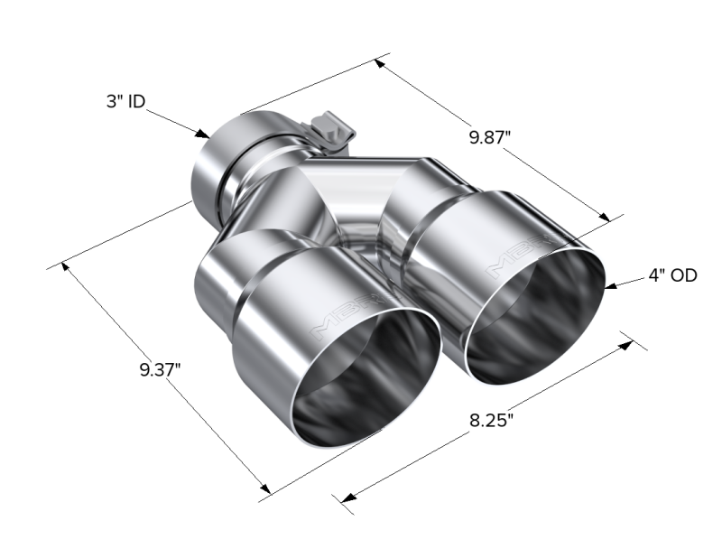 Load image into Gallery viewer, MBRP 3in ID / Dual 4in OD Out Staggered L 9.37in / R 9.87in Single Wall T304 SS Univ Exhaust Tip
