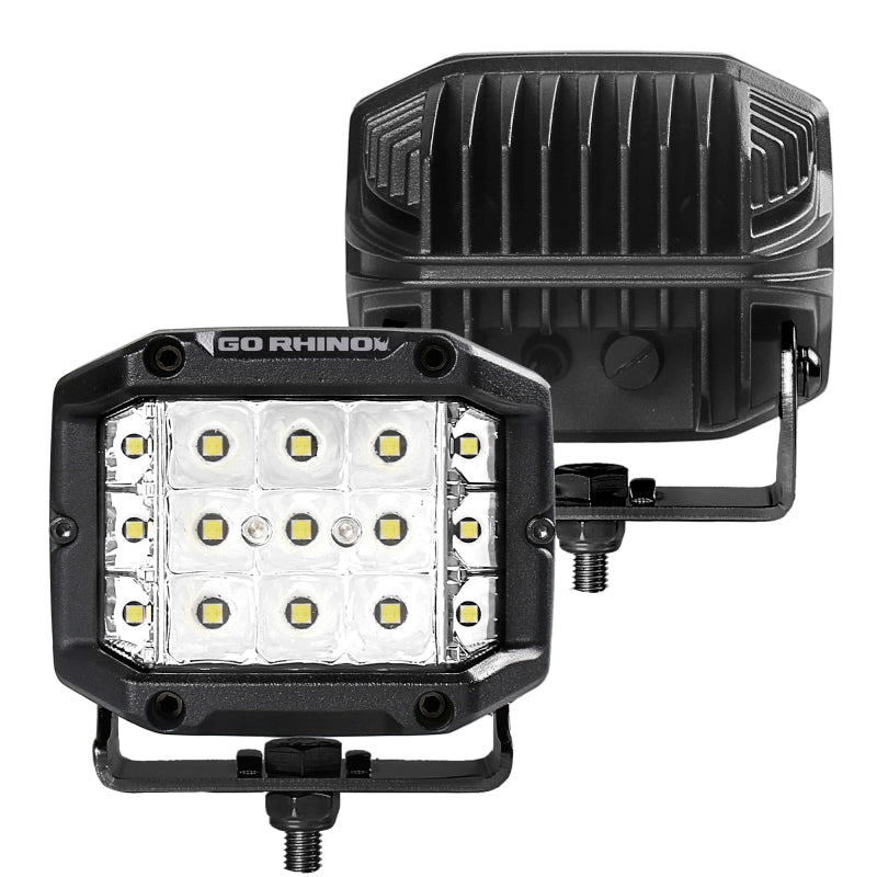 Load image into Gallery viewer, Go Rhino Xplor Bright Series Sideline Cube LED Spot Light Kit (Surface Mount) 4x3 - Blk (Pair)
