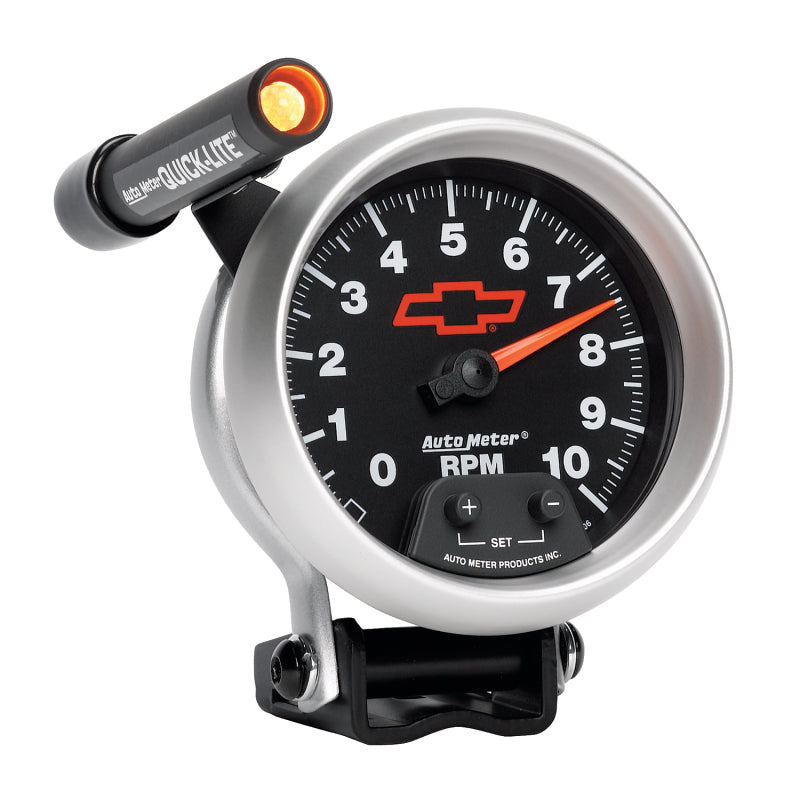 Load image into Gallery viewer, Autometer GM Red Bowtie Black 3-3/4in 0-10000 RPM Pedestal Mount Tachometer Quick-Lite

