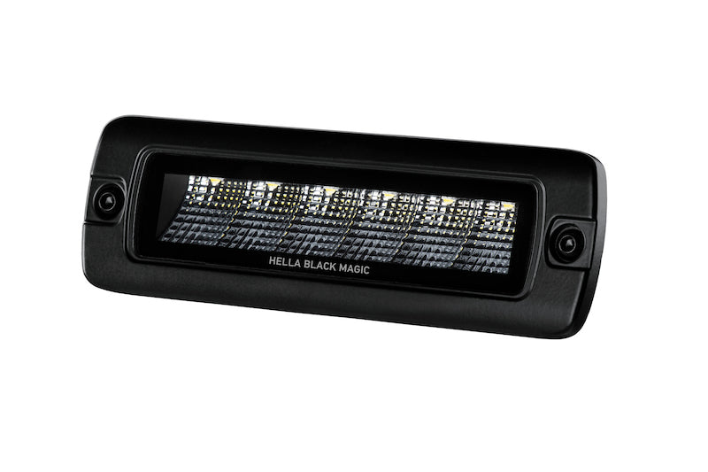 Load image into Gallery viewer, Hella Universal Black Magic 6 L.E.D. Flush Mount Mini Light Bar - Flood Beam
