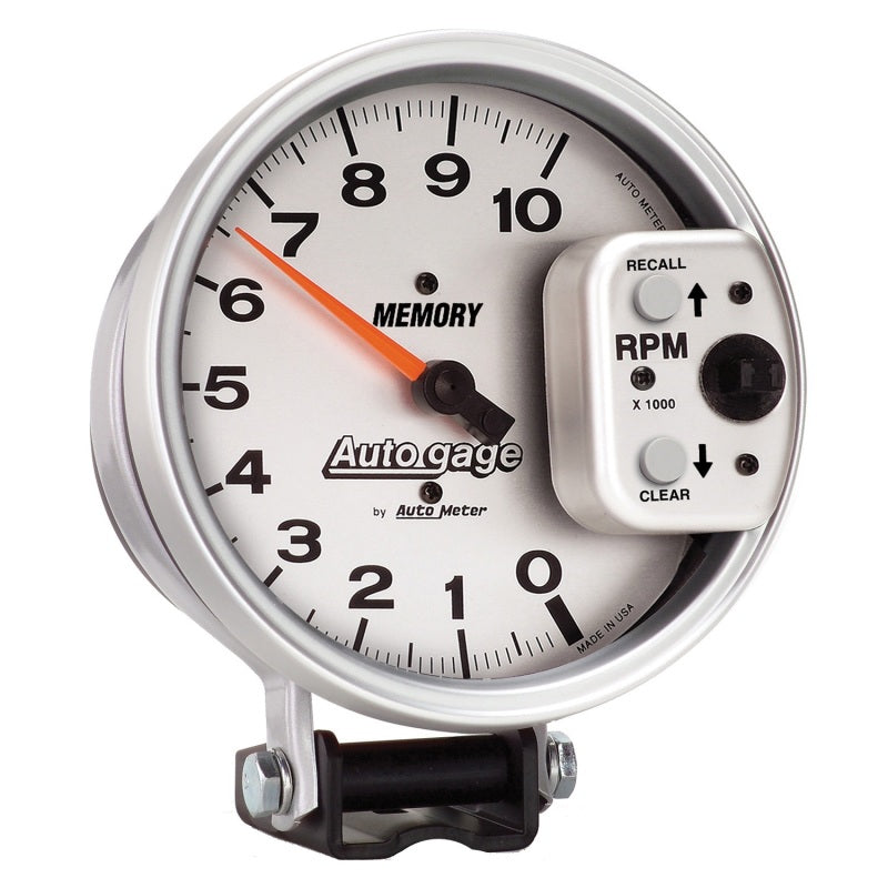 Load image into Gallery viewer, AutoMeter Gauge Tachometer 5in. 10K RPM Pedestal W/ Peak Memory Silver Auto Gage
