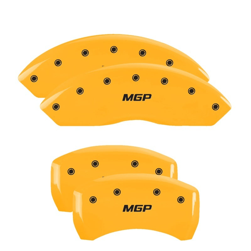 Load image into Gallery viewer, MGP 4 Caliper Covers Engraved Front &amp; Rear MGP Yellow finish black ch
