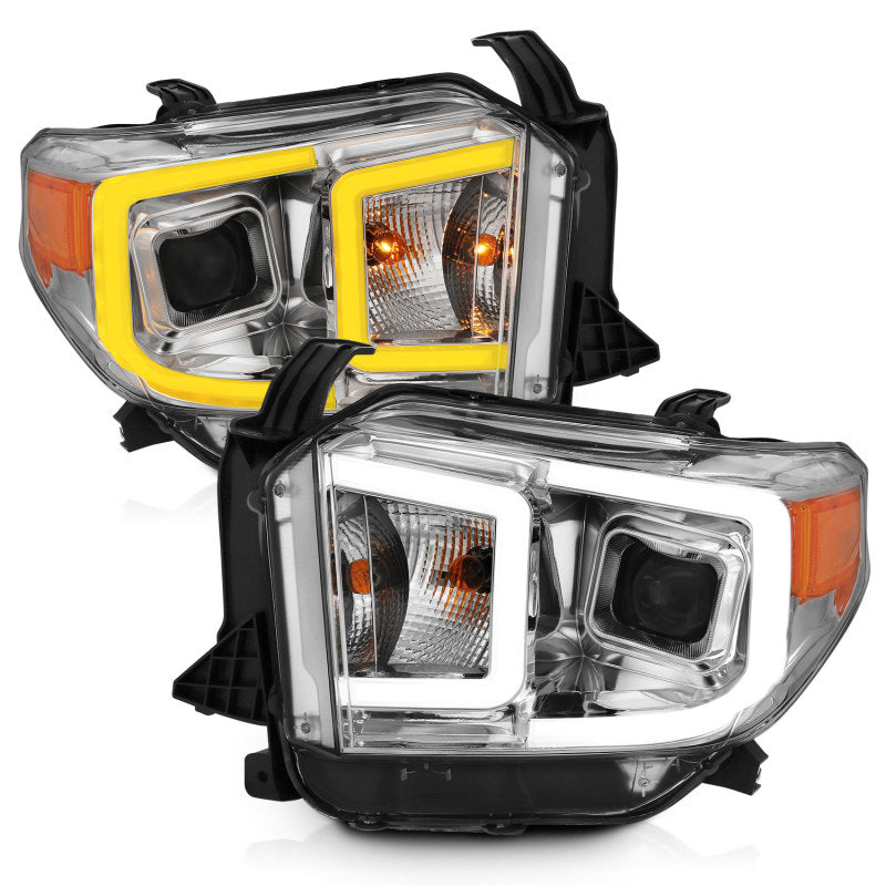 Load image into Gallery viewer, ANZO 14-17 Toyota Tundra Plank Style Projector Headlights Chrome w/ Amber
