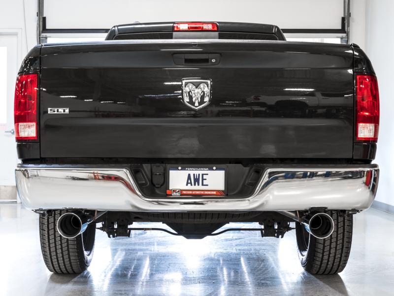 Load image into Gallery viewer, AWE Tuning 09-18 RAM 1500 5.7L (w/o Cutout) 0FG Dual Rear Exit Cat-Back Exhaust - Chrome Silver Tips
