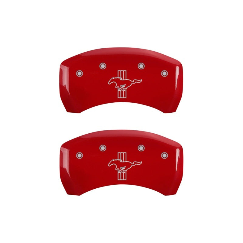 Load image into Gallery viewer, MGP Rear set 2 Caliper Covers Engraved Rear S197/Bar &amp; Pony Red finish silver ch
