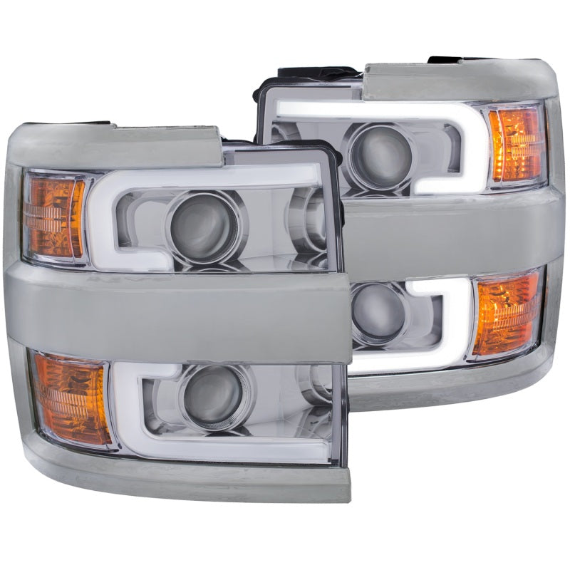 Load image into Gallery viewer, ANZO 2015-2016 Chevrolet Silverado Projector Headlights w/ Plank Style Design Chrome w/ Amber
