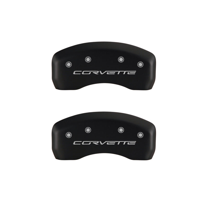 Load image into Gallery viewer, MGP 4 Caliper Covers Engraved Front &amp; Rear C6/Corvette Red finish silver ch
