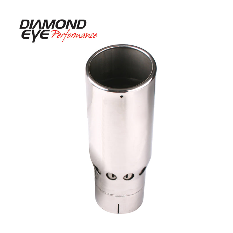 Load image into Gallery viewer, Diamond Eye TIP 5in INLET X 6in OUTLET VENTED/INTERCOOLER ROLLED ANGLE SLOTTED POLISHED SS 15 ANGLE
