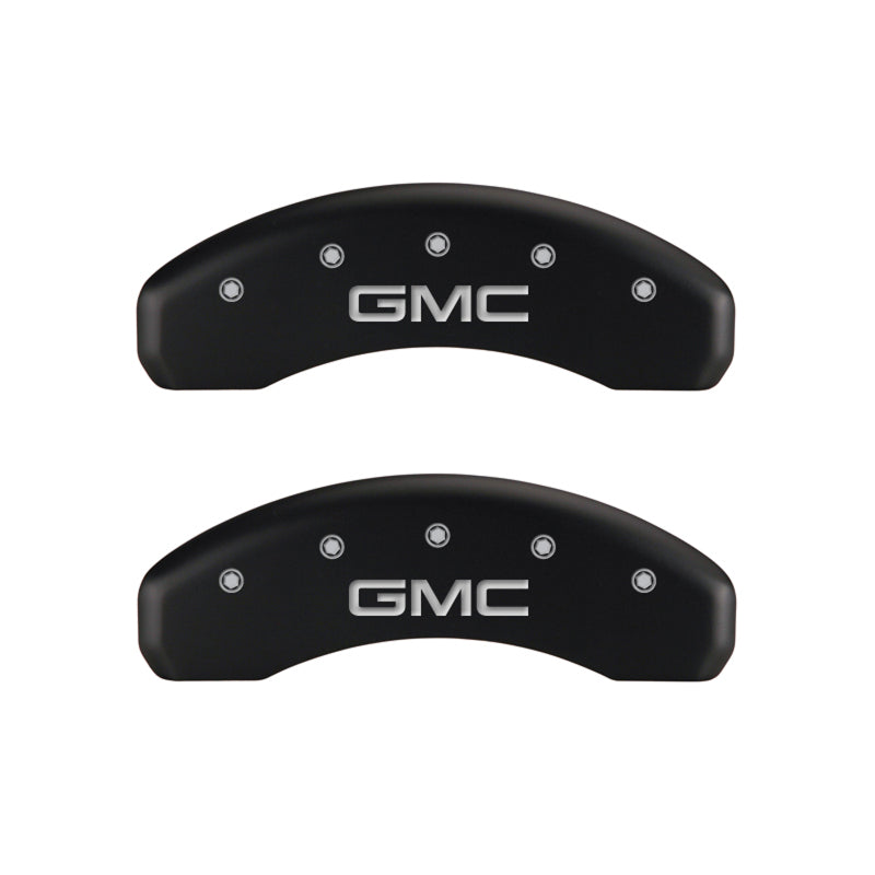 Load image into Gallery viewer, MGP 4 Caliper Covers Engraved Front &amp; Rear GMC Red finish silver ch
