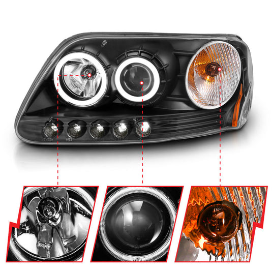 ANZO 1997-2003 Ford F-150 Projector Headlights w/ Halo Black (CCFL)