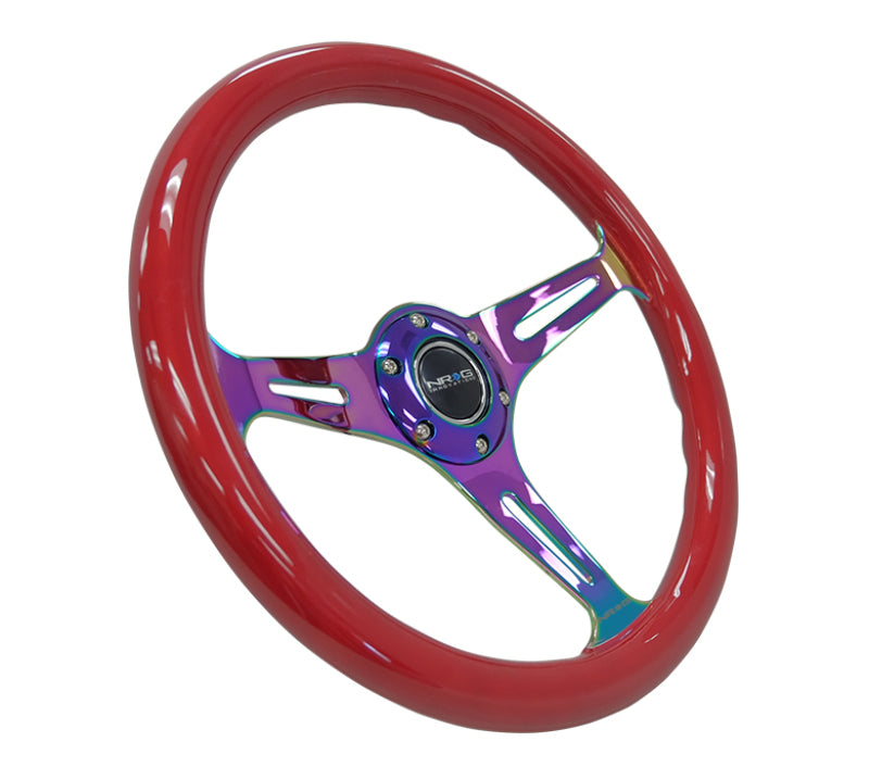 Load image into Gallery viewer, NRG Classic Wood Grain Steering Wheel (350mm) Red Grip w/Neochrome 3-Spoke Center
