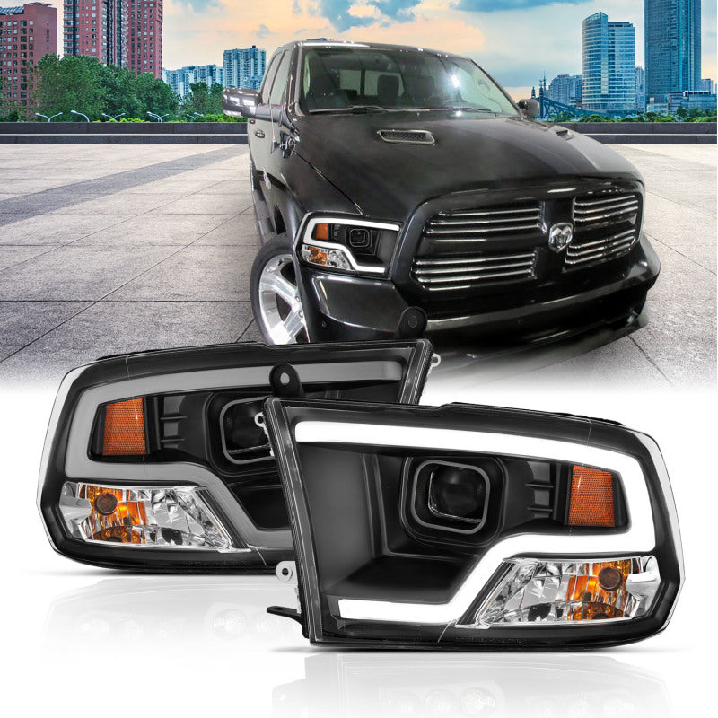 Load image into Gallery viewer, ANZO 09-18 Dodge Ram 1500 Plank Style Projector Headlights Black w/ Halo
