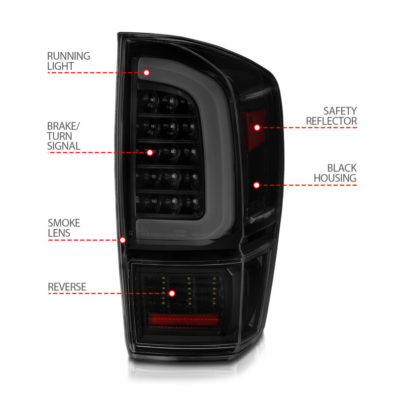 Load image into Gallery viewer, ANZO 16-21 Toyota Tacoma LED Tail Lights - w/ Light Bar Sequential Black Housing &amp; Smoke Lens
