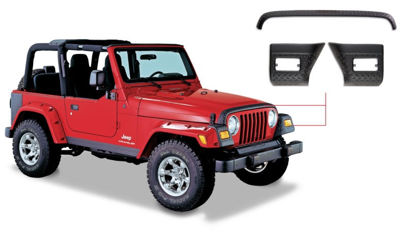 Load image into Gallery viewer, Bushwacker 97-06 Jeep Wrangler Trail Armor Hood Stone Guard and 2 Front Corners - Black
