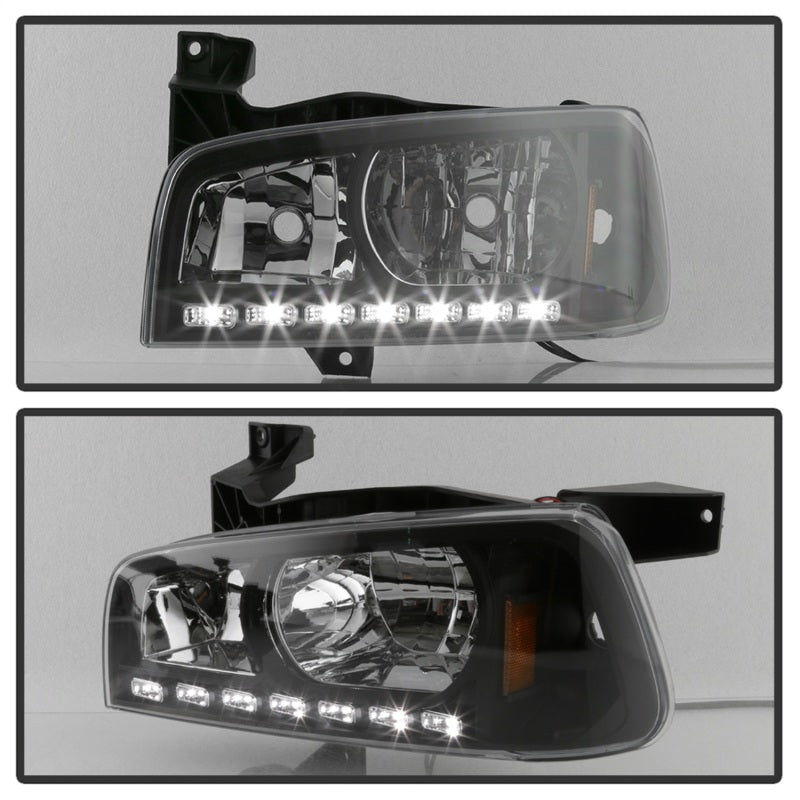 Load image into Gallery viewer, Xtune Dodge Charger 06-10 1Pc LED Crystal Headlights Black HD-ON-DCH05-1PC-LED-BK
