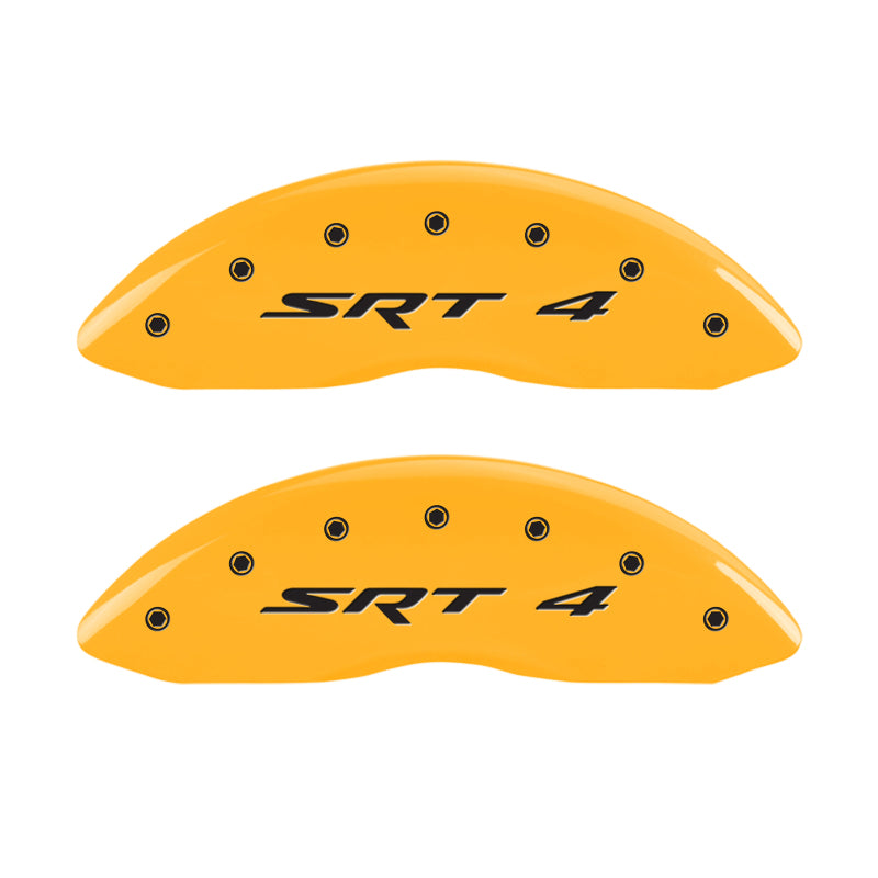 Load image into Gallery viewer, MGP 4 Caliper Covers Engraved Front Charger Rear RT Yellow Finish Black Char 2007 Dodge Charger
