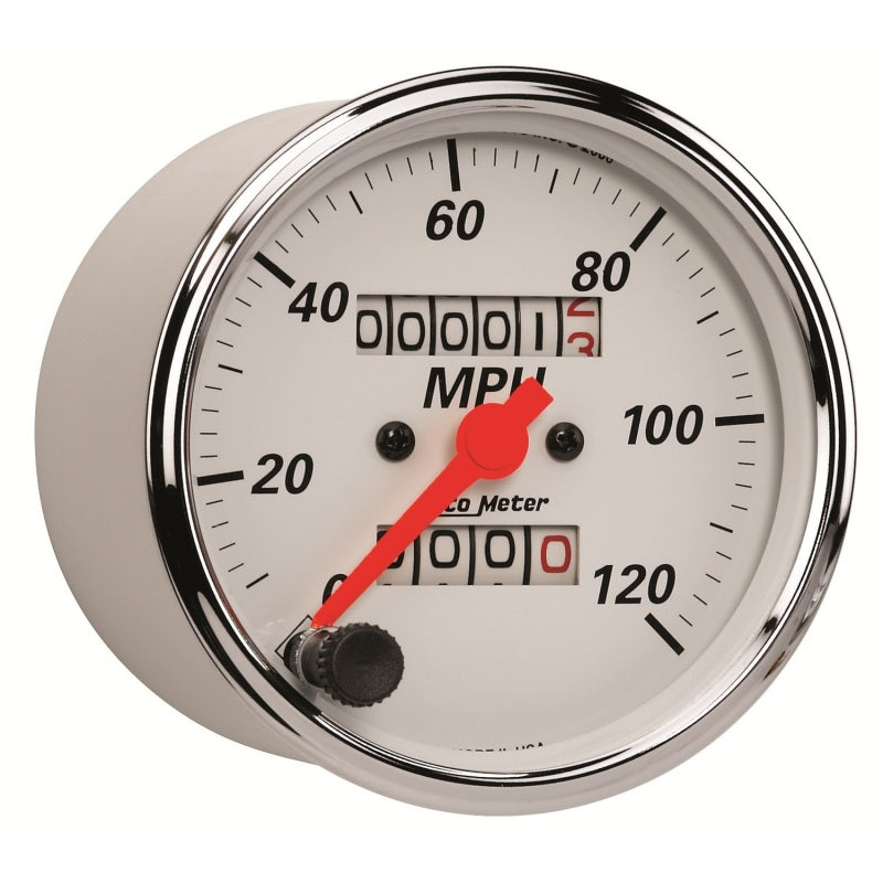 Load image into Gallery viewer, Autometer Arctic White 3-1/8in 0-120 MPH Mechanical Speedometer Gauge
