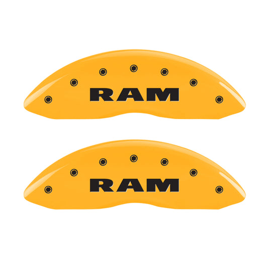 MGP 4 Caliper Covers Engraved Front & Rear RAM Yellow finish black ch