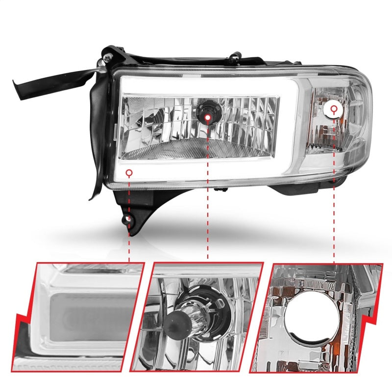 Load image into Gallery viewer, ANZO 94-02 Dodge RAM Crystal Headlight - w/ Light Bar Chrome Housing
