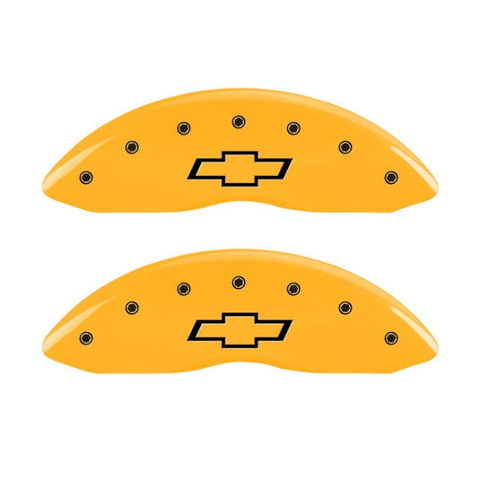 MGP Front set 2 Caliper Covers Engraved Front Bowtie Yellow finish black ch