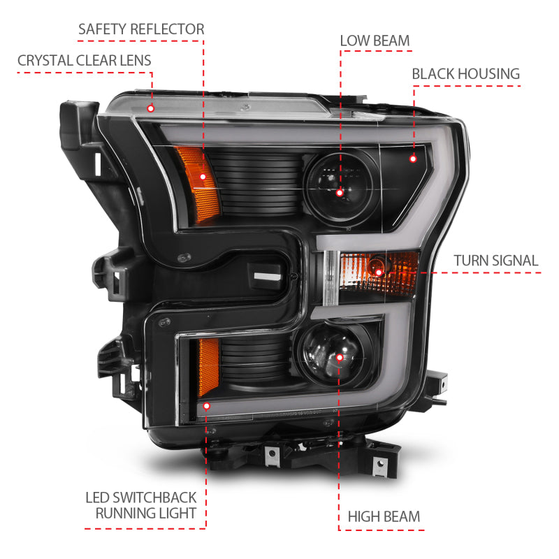 Load image into Gallery viewer, ANZO 2015-2017 Ford F-150 Projector Headlights w/ Plank Style Switchback Black w/ Amber
