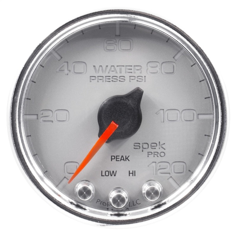 Load image into Gallery viewer, Autometer Spek-Pro Gauge Water Press 2 1/16in 120psi Stepper Motor W/Peak &amp; Warn Slvr/Chrm
