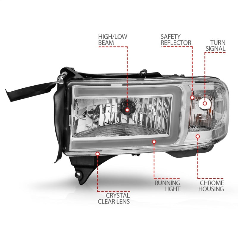Load image into Gallery viewer, ANZO 94-02 Dodge RAM Crystal Headlight - w/ Light Bar Chrome Housing
