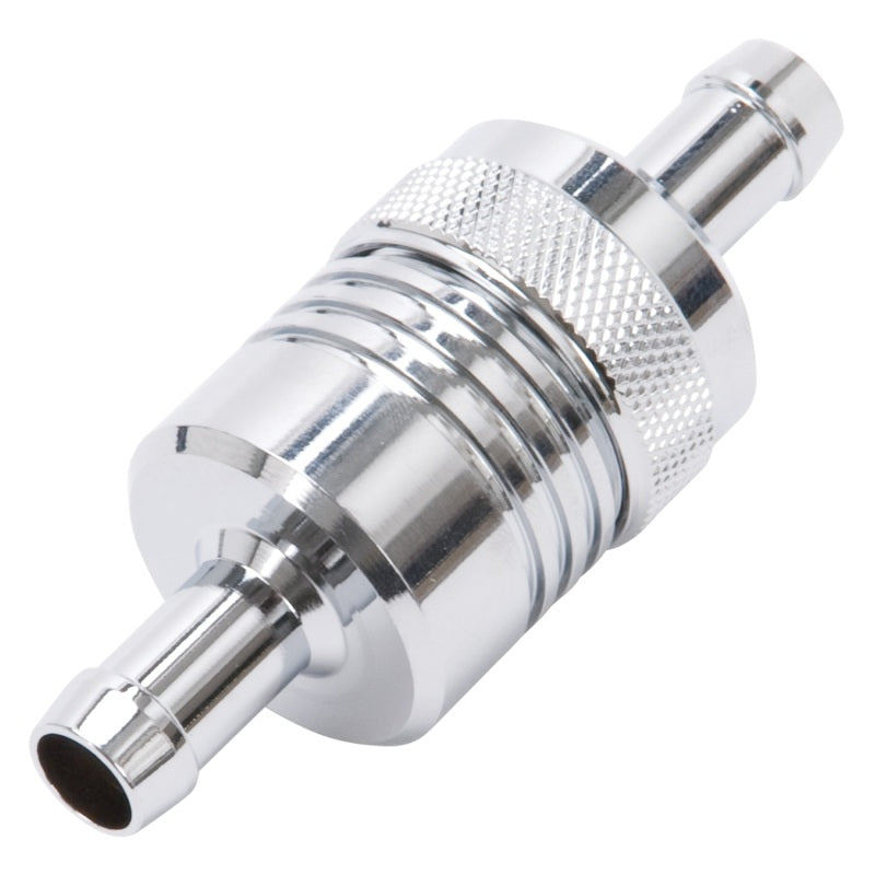Load image into Gallery viewer, Edelbrock Fuel Filter Aluminum 3In X 01/ 1/8In 3/8In Inlet/Outlet Chrome
