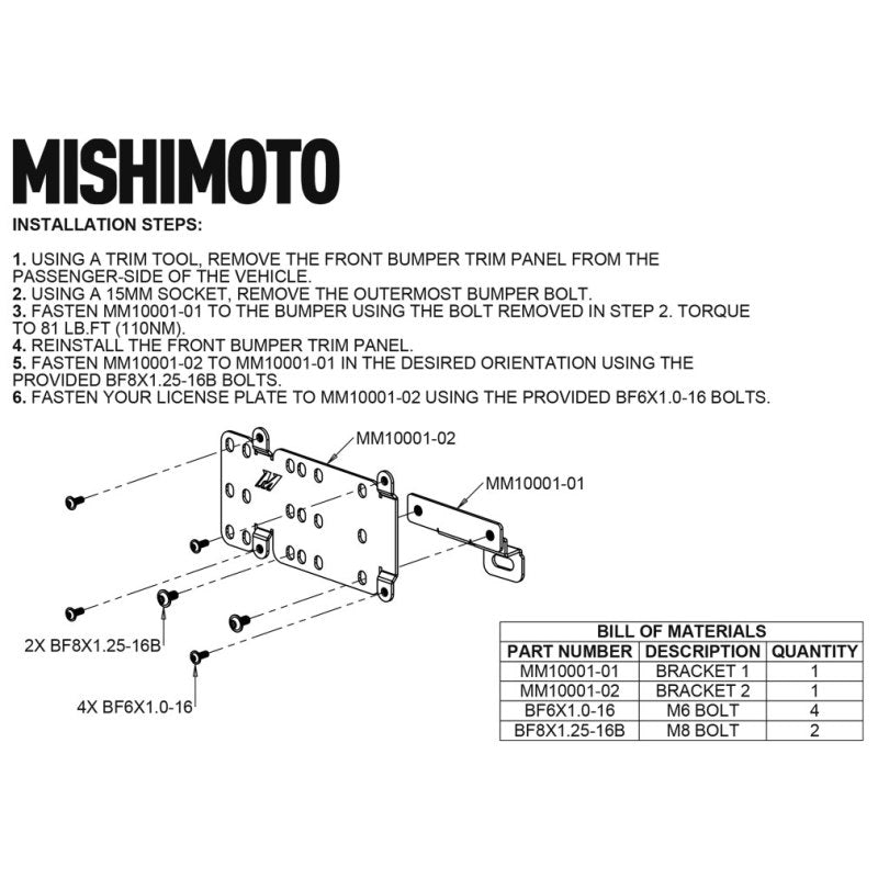 Load image into Gallery viewer, Mishimoto 2021+ Ford Bronco Plastic Bumper License Plate Relocation
