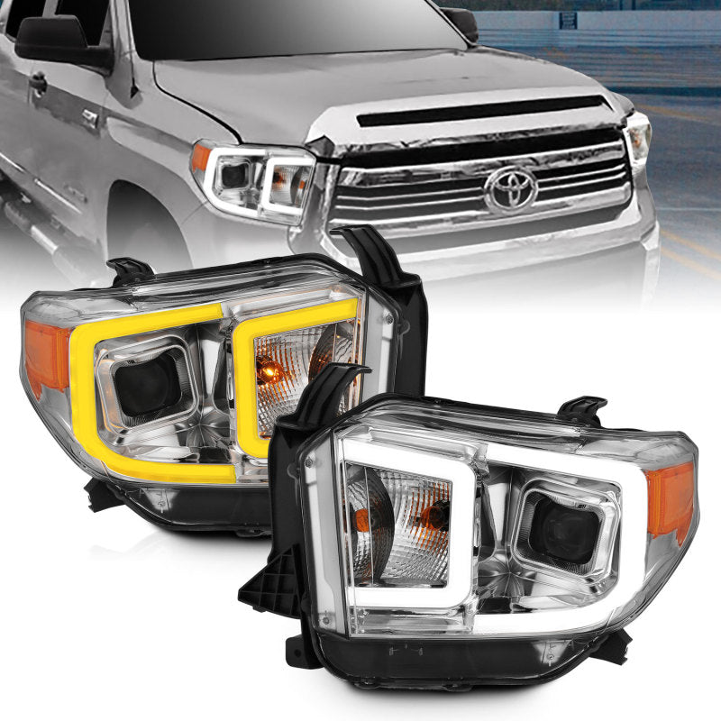 Load image into Gallery viewer, ANZO 14-17 Toyota Tundra Plank Style Projector Headlights Chrome w/ Amber
