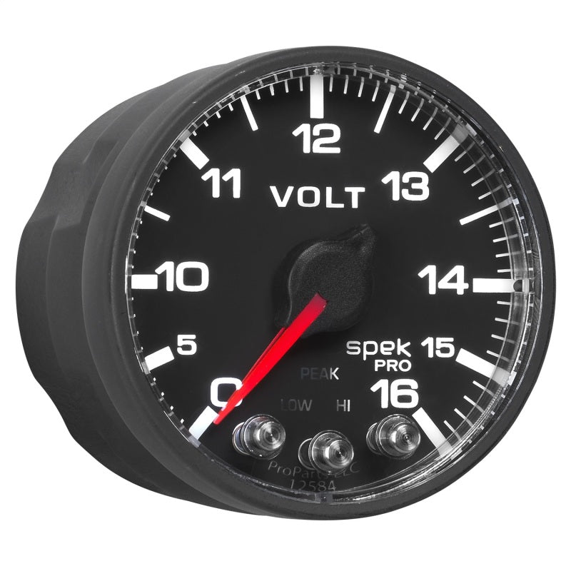 Load image into Gallery viewer, AutoMeter Gauge Voltmeter 2-1/16in. 16V Stepper Motor W/Peak &amp; Warn Blk/Blk Spek-Pro
