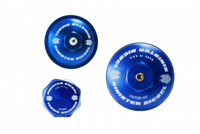 Load image into Gallery viewer, Sinister Diesel 03-07 Ford 6.0L Billet Blue Cap Kit

