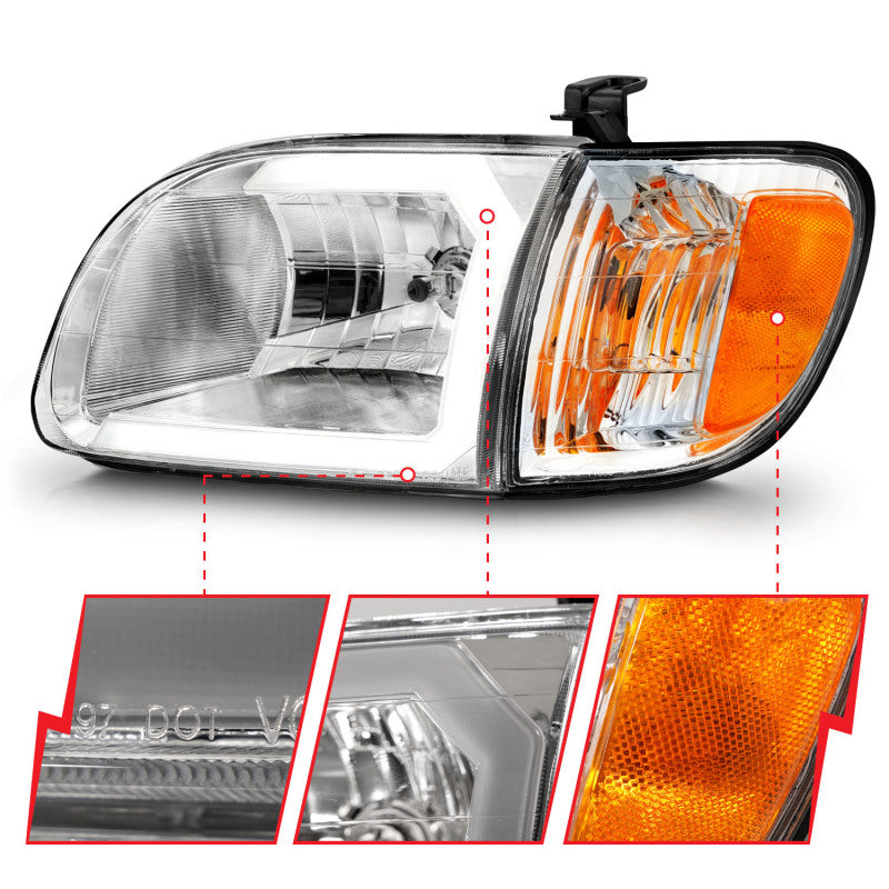 Load image into Gallery viewer, ANZO 00-04 Toyota Tundra (Reg/Acc Cab Only) Crystal Headlights w/Lgt Bar Chrome w/Corner Lights 2pc
