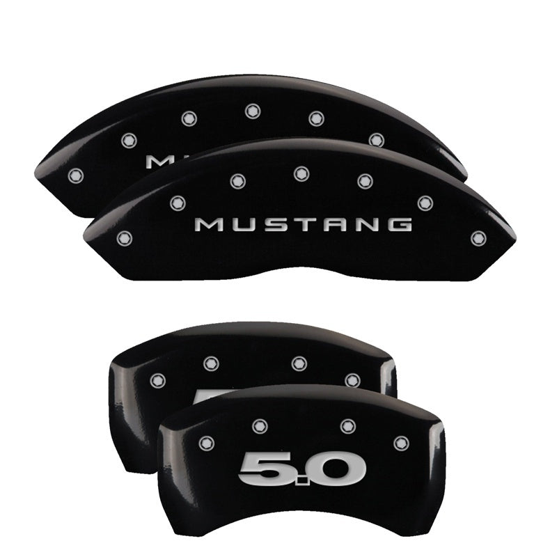 Load image into Gallery viewer, MGP 4 Caliper Covers Engraved Front 2015/Mustang Engraved Rear 2015/50 Yellow finish black ch
