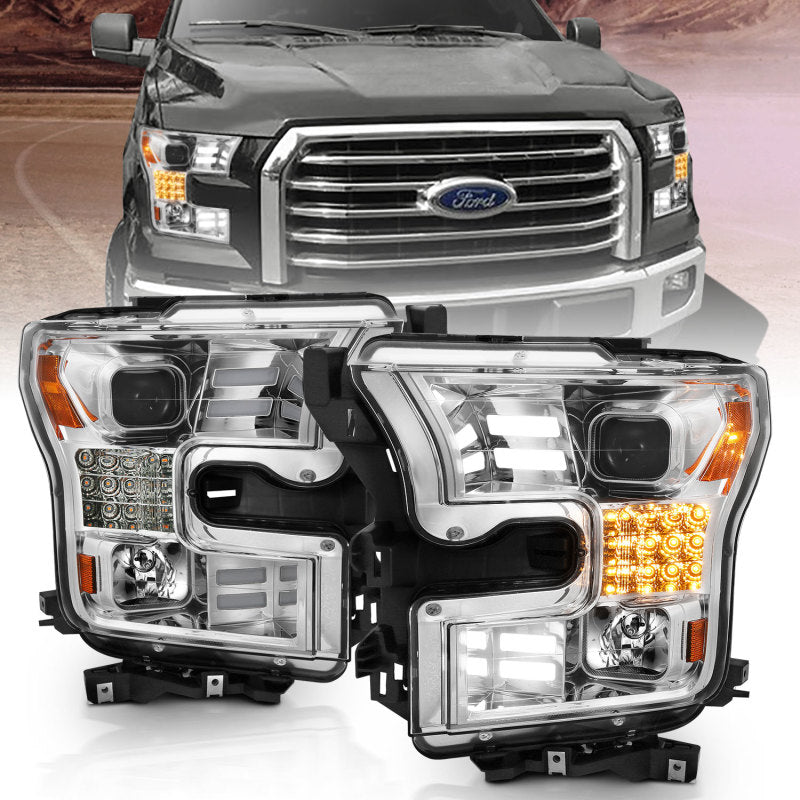 Load image into Gallery viewer, ANZO 15-17 Ford F-150 Proj Headlights w/ Plank Style Design Chrome w/ Amber Sequential Turn Signal
