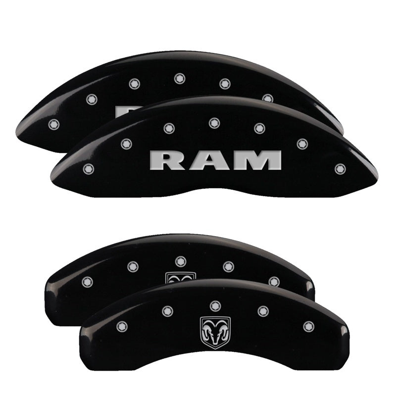 Load image into Gallery viewer, MGP 4 Caliper Covers Engraved Front RAM Engraved Rear RAMHEAD Black finish silver ch
