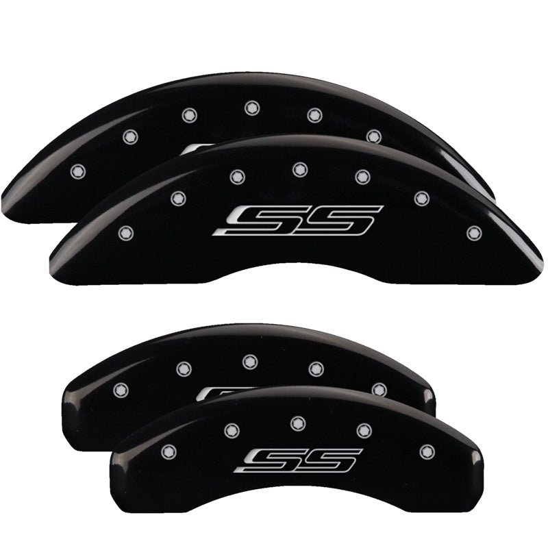 Load image into Gallery viewer, MGP 4 Caliper Covers Engraved Front &amp; Rear Gen 5/SS Black finish silver ch
