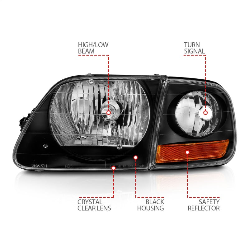 Load image into Gallery viewer, ANZO 1997-2003 Ford F150 Crystal Headlight Black w/ Parking Light
