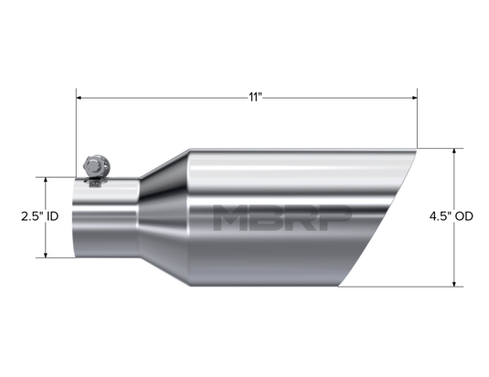 MBRP Universal Tip 4.5 O.D. Dual Walled Angled Rolled End 2.5 Inlet 12in Length - T304
